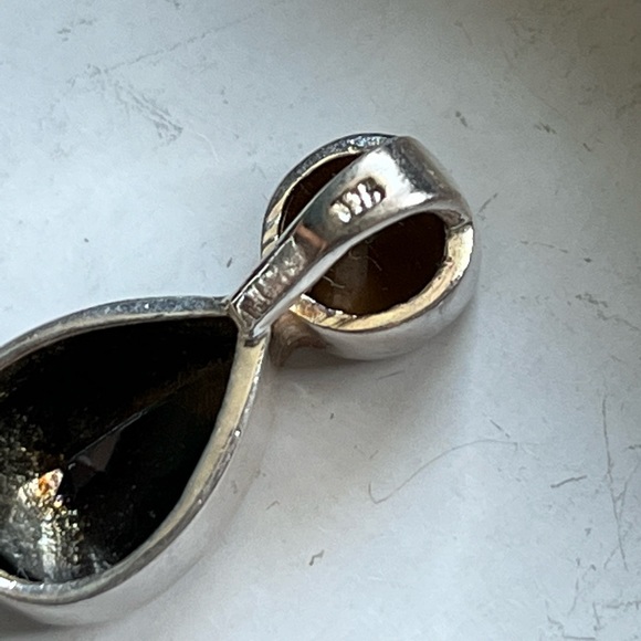 925 Pear shaped Pendant with smoky quartz and onyx - Picture 2 of 3